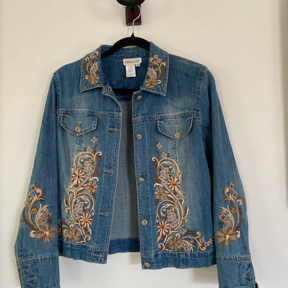 Blue Denim Jacket with Floral Embroidery